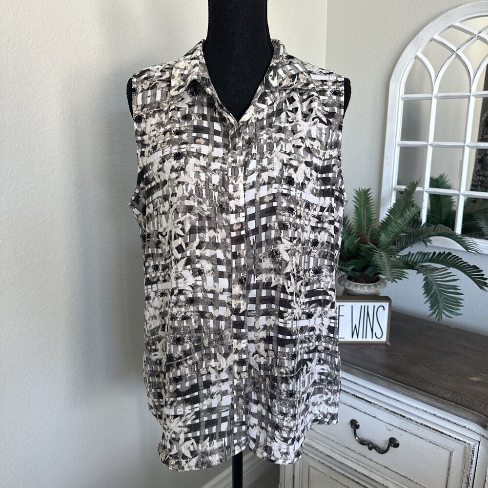 Apt. 9 Women's Blouse Size Large Sleeveless Button Up Collar Geometric Print Y2K